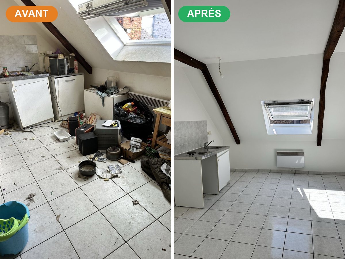 Nettoyage et débarras : cuisine avant et après une intervention syndrome de Diogène