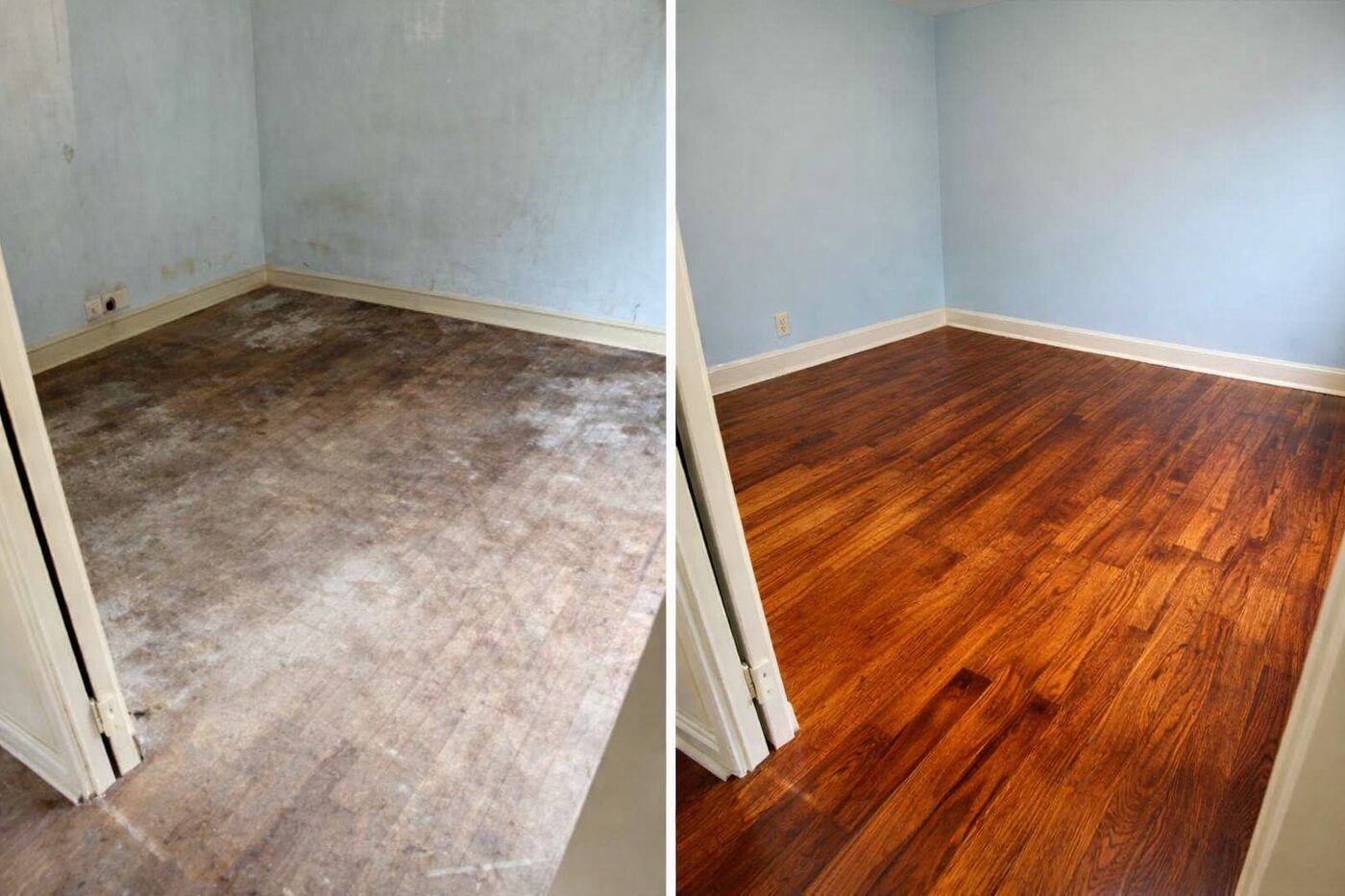 Parquet remis en état après débarras et nettoyage complet d'un logement par AM-PureZone